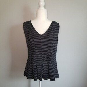 New York & Company Black & White Striped Peplum Blouse Top Size Large